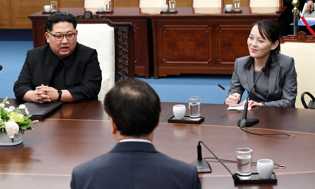North Korean Leader Kim Jong-un (left), and sister Kim Yo-jong (right) attend the inter-Korean Summit at the Peace House on April 27, 2018 in Panmunjom, South Korea. Photo: Pool/Getty Images/TNS North Korean Leader Kim Jong-un (left), and sister Kim Yo-jong (right) attend the inter-Korean Summit at the Peace House on April 27, 2018 in Panmunjom, South Korea. Photo: Pool/Getty Images/TNS