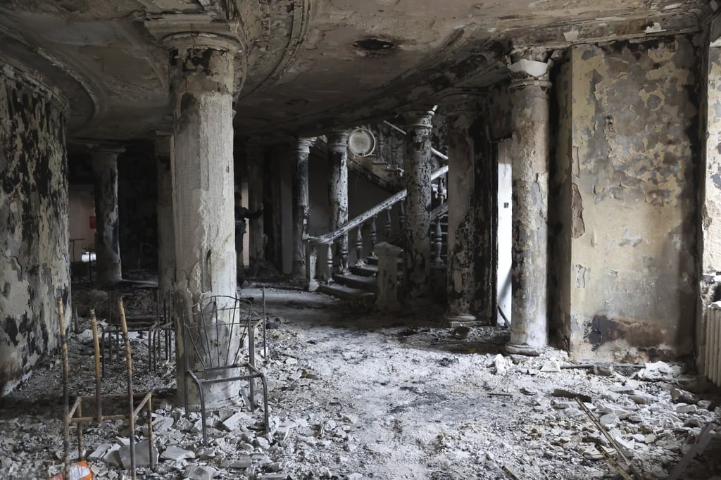The Mariupol theatre damaged during the invasion of Ukraine. Photo: AP