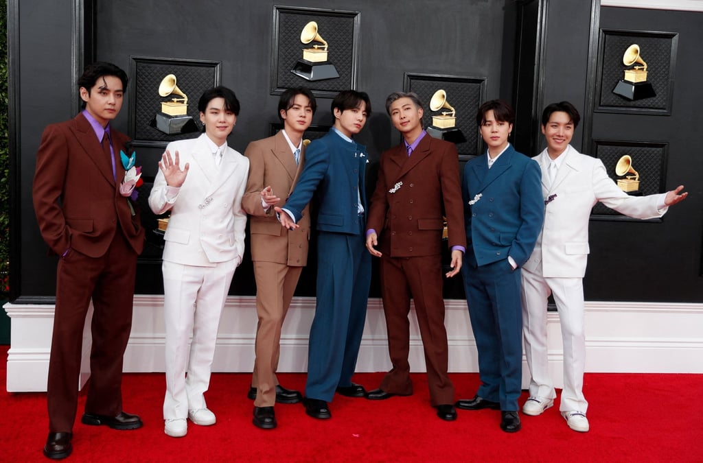 BTS pose on the red carpet as they attend the Grammy Awards at the MGM Grand Garden Arena in Las Vegas. Photo: Reuters BTS pose on the red carpet as they attend the Grammy Awards at the MGM Grand Garden Arena in Las Vegas. Photo: Reuters