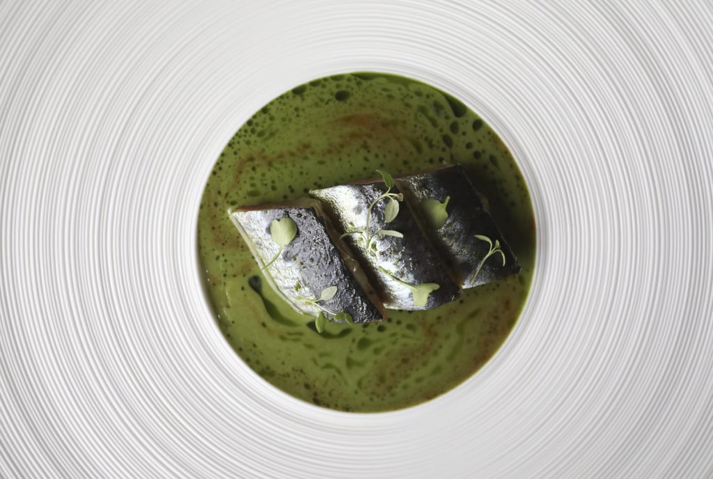 Japanese sardine with heirloom tomatoes, burrata cheese and pesto sauce. Photo: SCMP/Jonathan Wong Japanese sardine with heirloom tomatoes, burrata cheese and pesto sauce. Photo: SCMP/Jonathan Wong