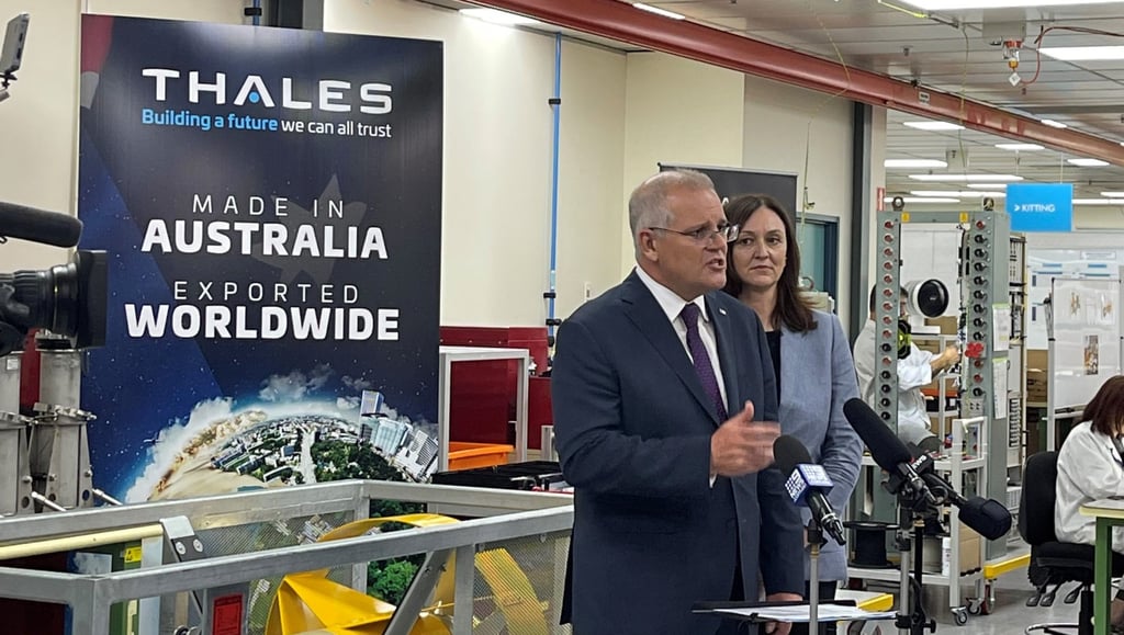 Australian PM Scott Morrison at the Thales manufacturing base in Sydney. Photo: Twitter Australian PM Scott Morrison at the Thales manufacturing base in Sydney. Photo: Twitter