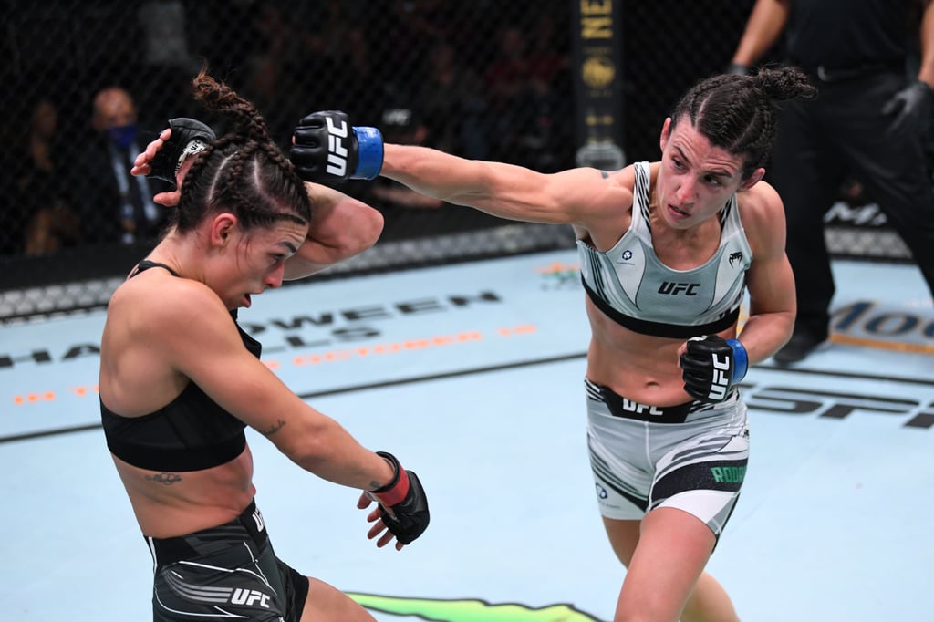 Marina Rodriguez (right) of Brazil on her way to a unanimous decision win over Mackenzie Dern during the UFC Fight Night in Las Vegas. Photo: Zuffa LLC