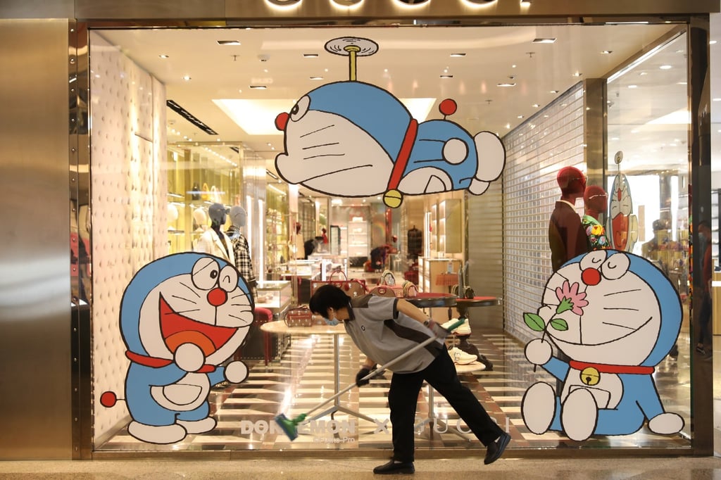 The Doraemon cartoon character has global appeal and is seen here at a luxury shop at Hong Kong’s Times Square shopping mall in Causeway Bay. Photo: Nora Tam The Doraemon cartoon character has global appeal and is seen here at a luxury shop at Hong Kong’s Times Square shopping mall in Causeway Bay. Photo: Nora Tam