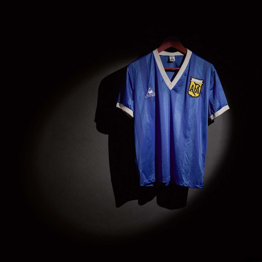 This undated handout photo courtesy of Sotheby’s shows the 1986 Fifa World Cup match shirt worn by Diego Maradona. Photo: AFP