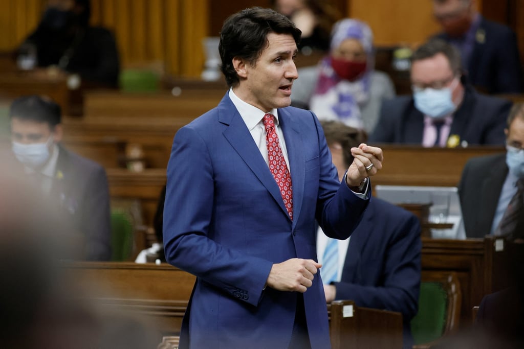 Canada’s Prime Minister Justin Trudeau speaks in the House of Commons on April 6. Photo: Reuters