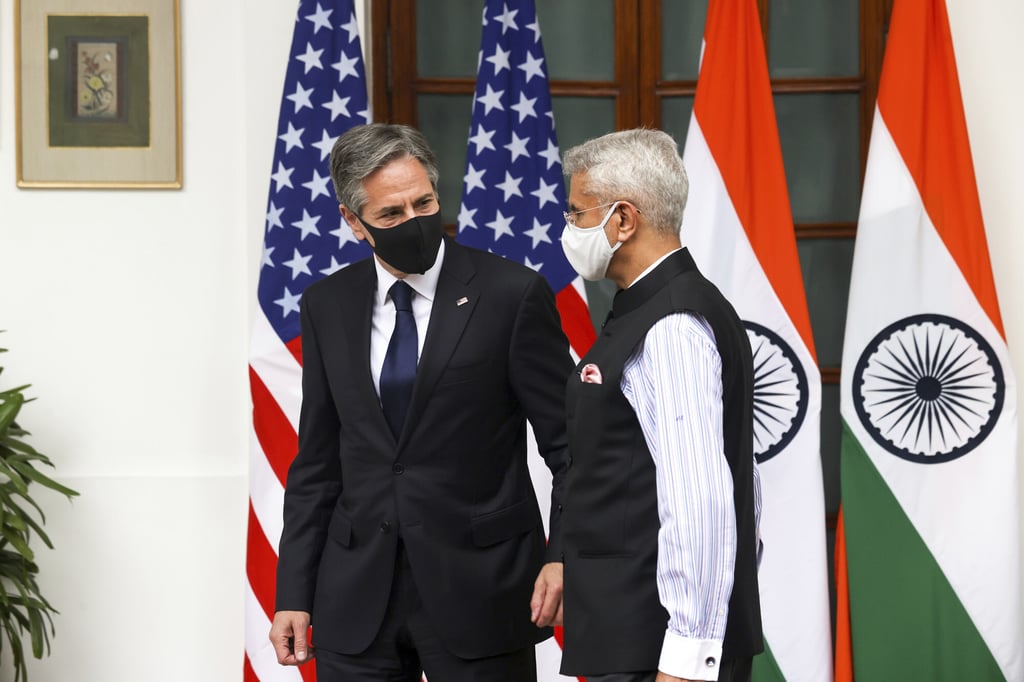 India’s Foreign Minister S. Jaishankar (R) with US Secretary of State Antony Blinken in New Delhi last year. The two men are due to take part in 2-plus-2 talks in Washington on April 11. Photo: via AP India’s Foreign Minister S. Jaishankar (R) with US Secretary of State Antony Blinken in New Delhi last year. The two men are due to take part in 2-plus-2 talks in Washington on April 11. Photo: via AP