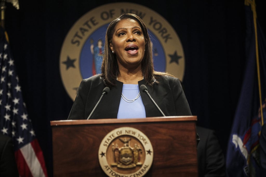 New York Attorney General Letitia James speaks at a news conference in Manhattan in March 2019. Photo: TNS