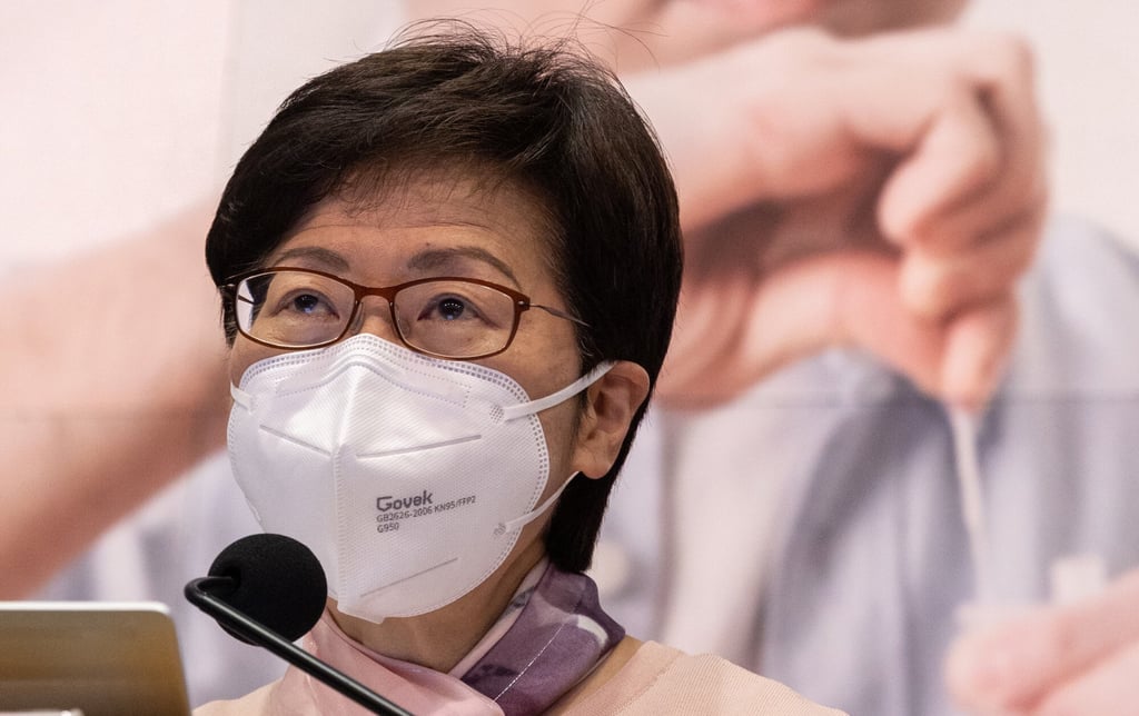 Chief Executive Carrie Lam says more infections uncovered through RAT screening means a lower number of hidden cases. Photo: Handout