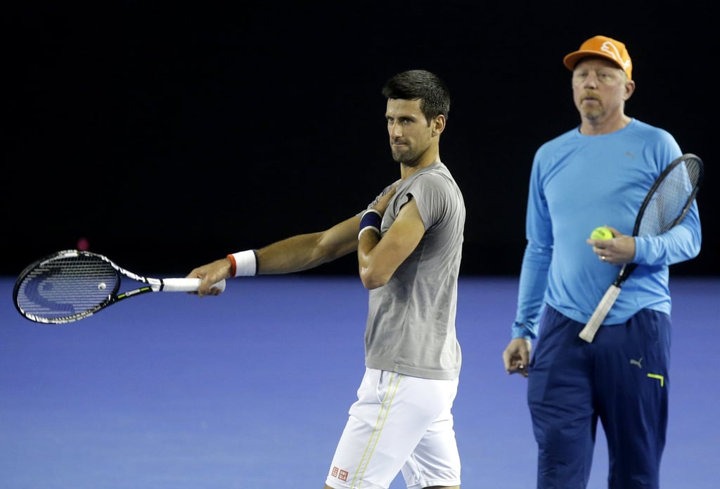 Serbia’s Novak Djokovic (left) walks with then coach Boris Becker during a training session in Melbourne, Australia in January 2016. Photo: AP
