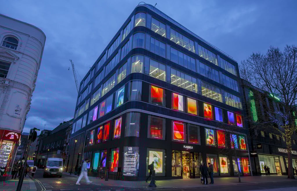 A series of NFT artworks by artist Jonas Lund are displayed on screens in the windows of a shop in London on April 4. Photo: Bloomberg A series of NFT artworks by artist Jonas Lund are displayed on screens in the windows of a shop in London on April 4. Photo: Bloomberg