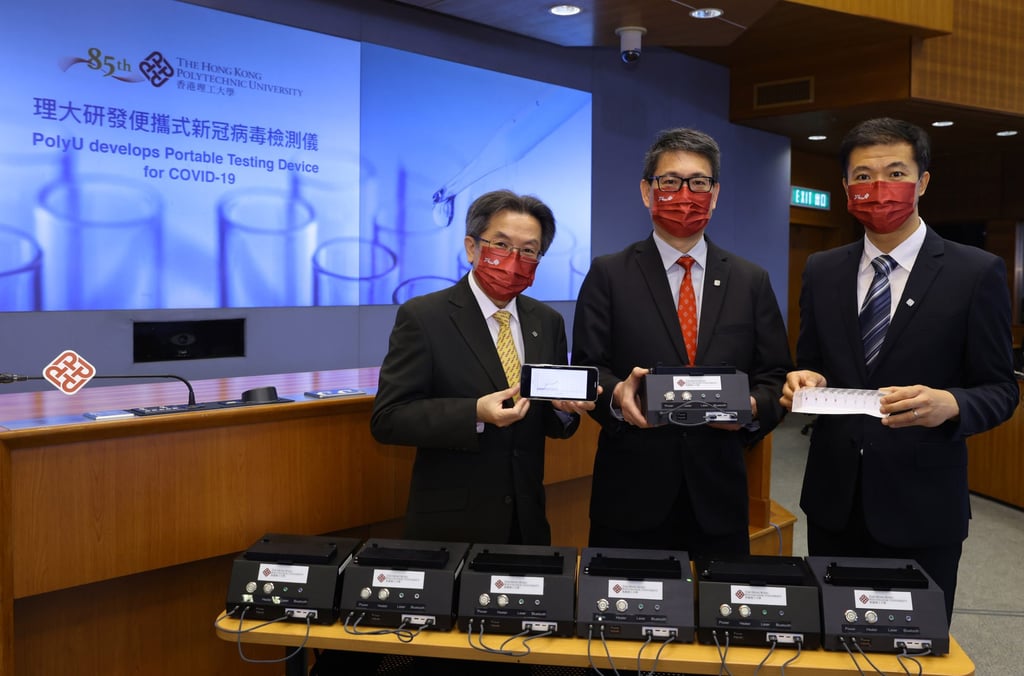 The team from Polytechnic University said the new method – without the need for a laboratory – was more accurate than the rapid antigen test (RAT) while faster than polymerase chain reaction (PCR) screening. Photo: PolyU The team from Polytechnic University said the new method – without the need for a laboratory – was more accurate than the rapid antigen test (RAT) while faster than polymerase chain reaction (PCR) screening. Photo: PolyU