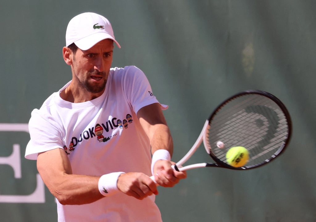Serbia’s Novak Djokovic during a Monte Carlo Masters practice session. Photo: Reuters