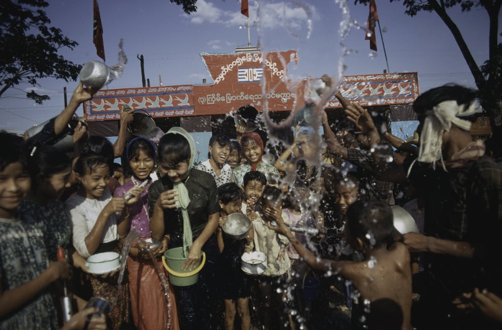 Revellers enjoy a water fight during the Thingyan Water Festival in Bago. File photo: Getty Images