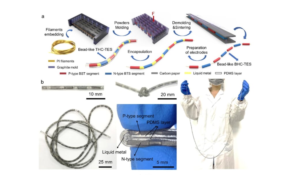 The thermoelectric textile can be twisted, knotted, bent and stretched. Photo: Handout The thermoelectric textile can be twisted, knotted, bent and stretched. Photo: Handout