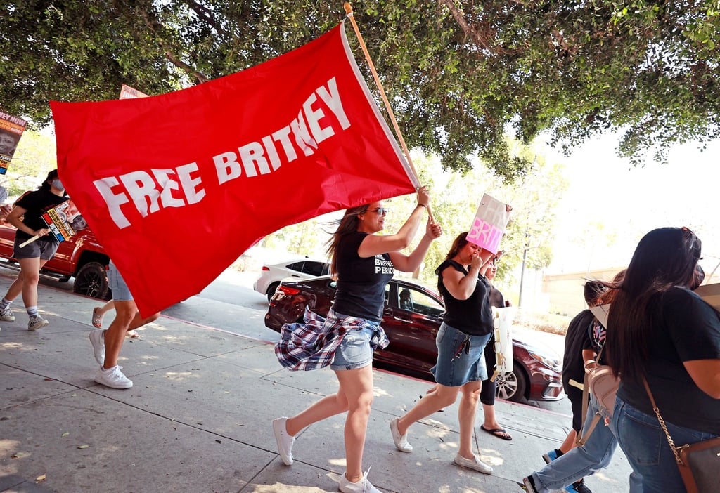 Protesters attend a #FreeBritney Rally at Stanley Mosk Courthouse. Photo: Getty Protesters attend a #FreeBritney Rally at Stanley Mosk Courthouse. Photo: Getty