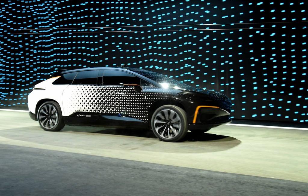 A prototype of Faraday Future’s FF 91 SUV is displayed at the CES consumer technology trade show in Las Vegas on January 3, 2017. Photo: Getty Images/AFP A prototype of Faraday Future’s FF 91 SUV is displayed at the CES consumer technology trade show in Las Vegas on January 3, 2017. Photo: Getty Images/AFP