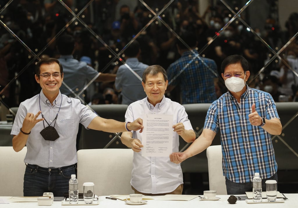 Presidential hopefuls Francisco ‘Isko Moreno’ Domagoso, Norberto Gonzales and Panfilo ‘Ping’ Lacson. Photo: EPA-EFE