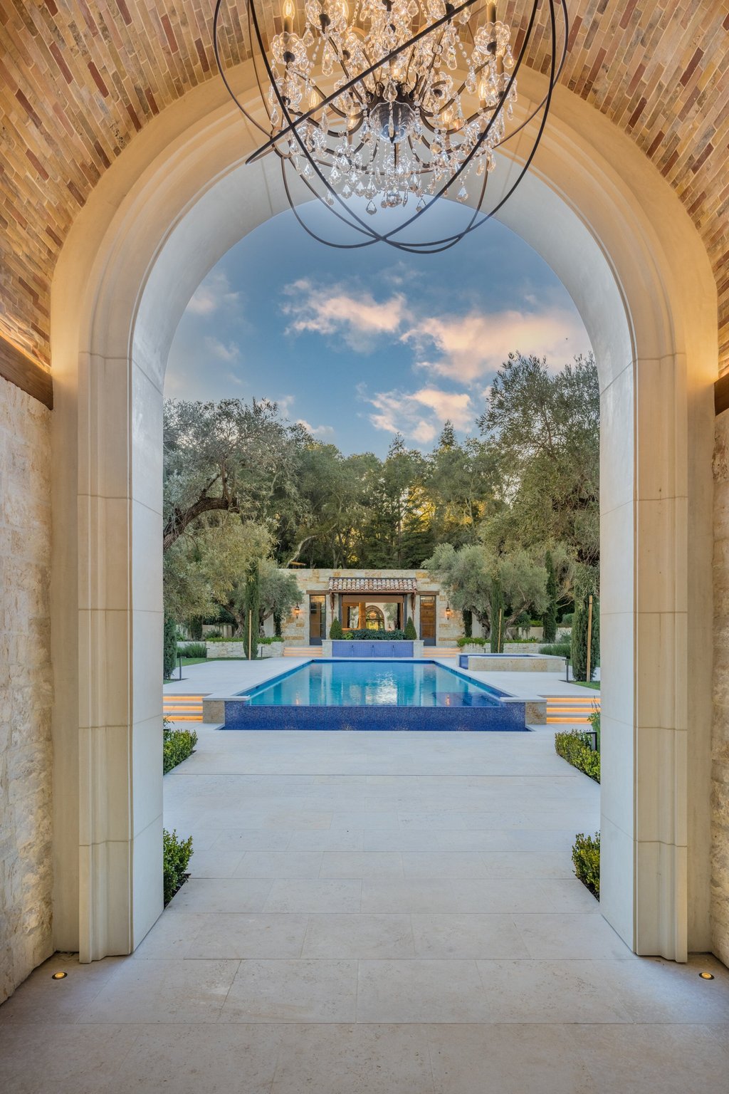 Where there’s an archway, there’s a chandelier at this Woodside, Silicon Valley estate. Photo: Paul Rollins
