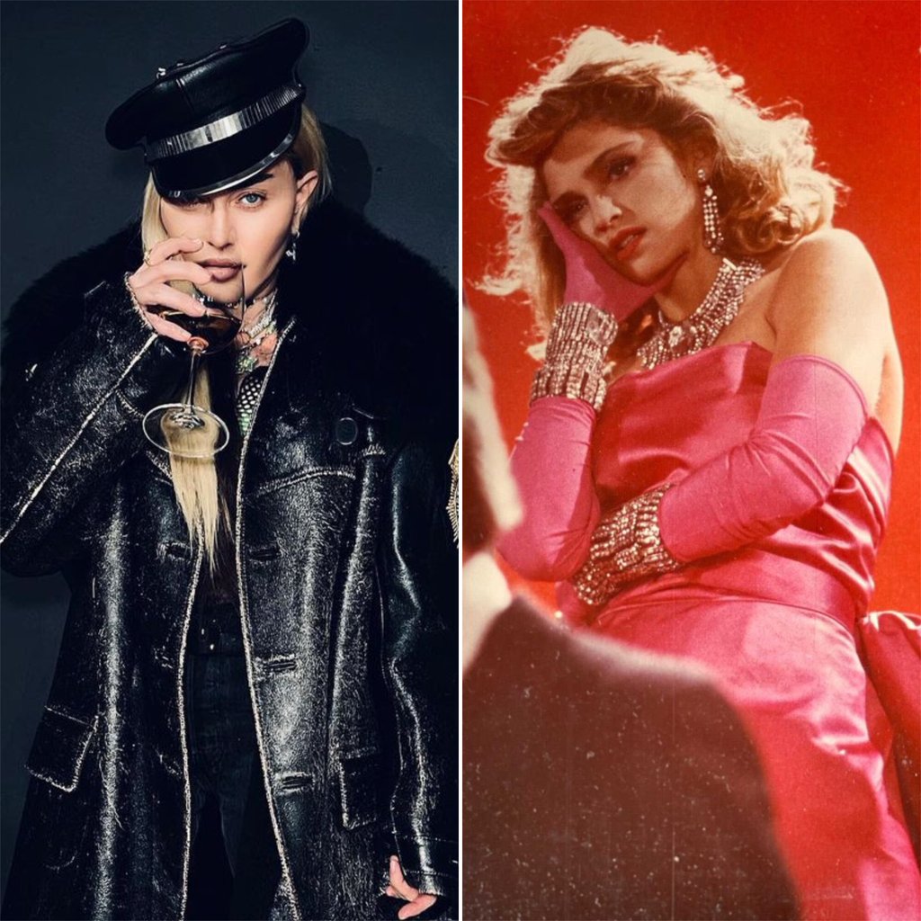 Madonna now vs Madonna in the Material Girl music video in 1984. Photos: @madonna/Instagram, Madonna/YouTube Madonna now vs Madonna in the Material Girl music video in 1984. Photos: @madonna/Instagram, Madonna/YouTube