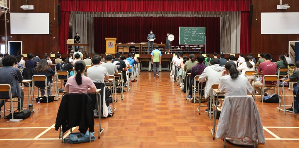 Students taking Hong Kong’s university entrance exams at Tsuen Wan Wong Siu Ching Secondary School. Photo: Xiaomei Chen