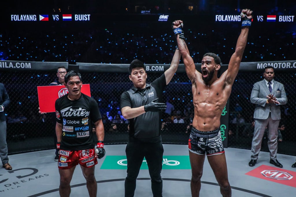 Pieter Buist celebrates his win over Eduard Folayang. Photos: ONE Championship Pieter Buist celebrates his win over Eduard Folayang. Photos: ONE Championship