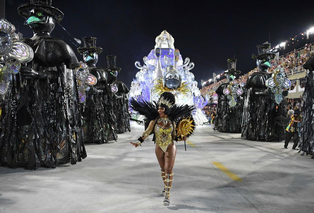 A member of Viradouro samba school performs during the first night of Rio’s Carnival parade at the Sambadrome Marques de Sapucai in Rio de Janeiro, Brazil on April 22, 2022. Photo: AFP