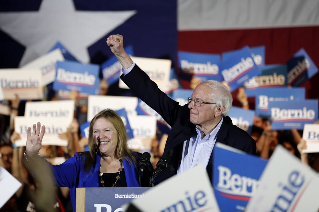 Democratic presidential candidate Senator Bernie Sanders with his wife Jane during a campaign event in San Antonio, in February 2020. Photo: AP