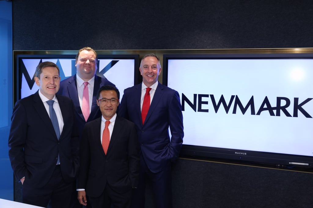 Newmark’s Asia-Pacific senior executives comprising (L to R) Managing Director John Davies, James Catterall, Terry Shum and Vice-Chairman Rhodri James, at the firm’s office at Harbour City in Tsim Sha Tsui on 21 April 2022. Photo: Dickson Lee