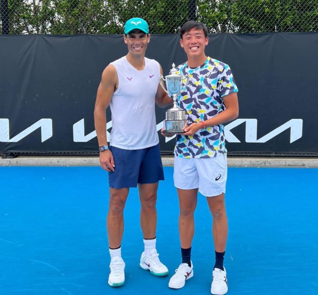 Spanish tennis star Rafael Nadal (left) and Hong Kong junior player Coleman Wong Chak-lam after an event at the Australian Open in Melbourne. Photo: Instagram / Coleman Wong