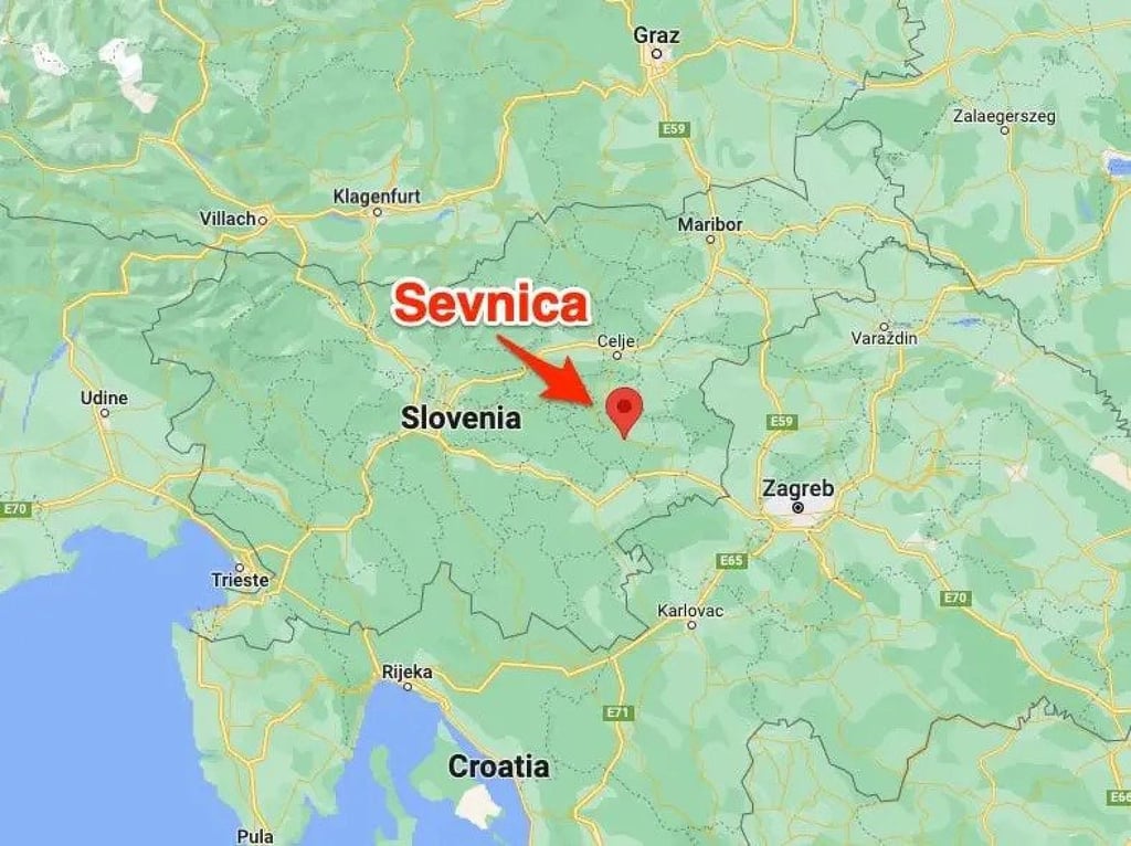 Google maps shows where Sevnica sits in Slovenia, formerly part of Yugoslavia. Photo: Google Maps Google maps shows where Sevnica sits in Slovenia, formerly part of Yugoslavia. Photo: Google Maps
