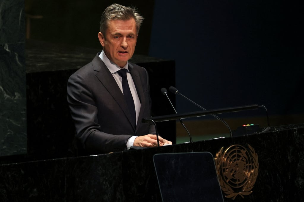 Christian Wenaweser, Liechtenstein’s ambassador to the United Nations, addressing the 93-member General Assembly before it adopted the resolution. Photo: Reuters