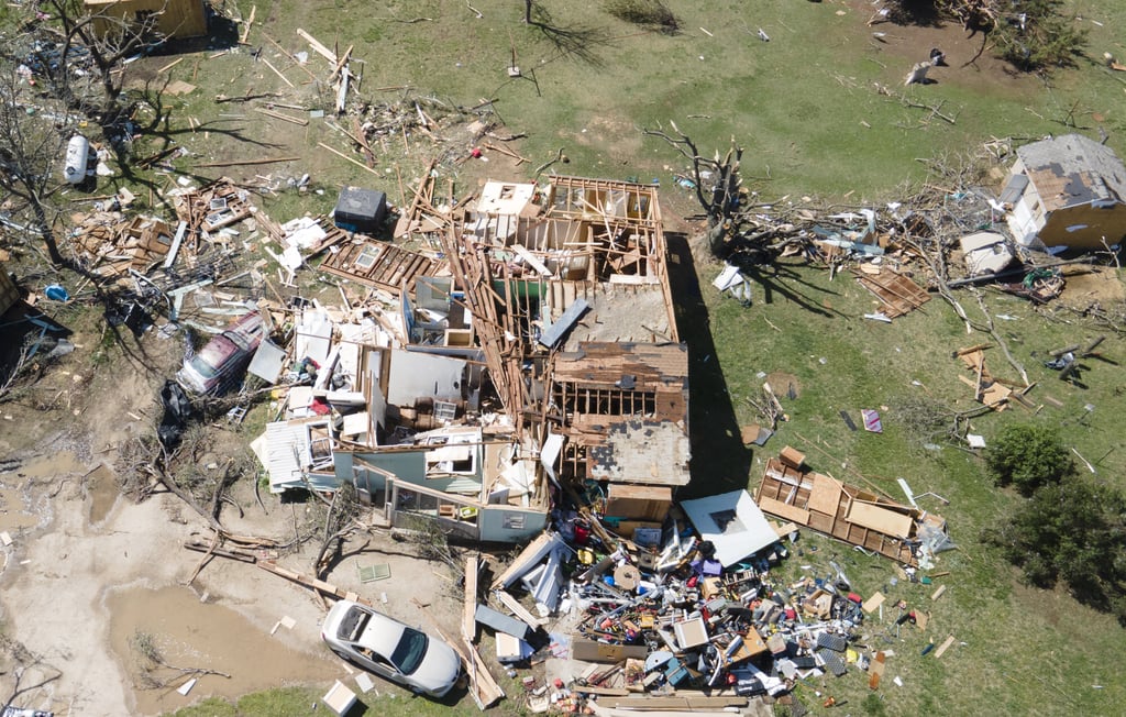 A home is destroyed by a tornado near Andover, Kansas, US on April 30. Photo: The Wichita Eagle via AP A home is destroyed by a tornado near Andover, Kansas, US on April 30. Photo: The Wichita Eagle via AP