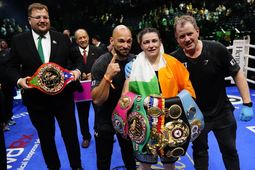 Ireland’s Katie Taylor poses for photographs after beating Amanda Serrano at Madison Square Garden. Photo: AP/Frank Franklin II