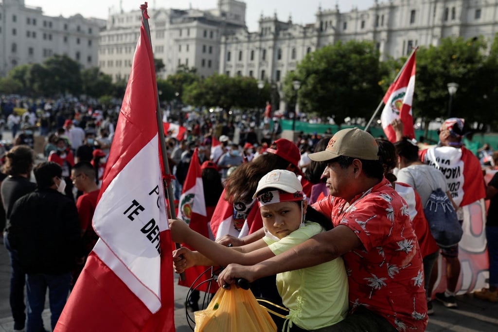 Demonstrators protest against Pedro Castillo’s government in Lima, Peru on. Photo: Reuters