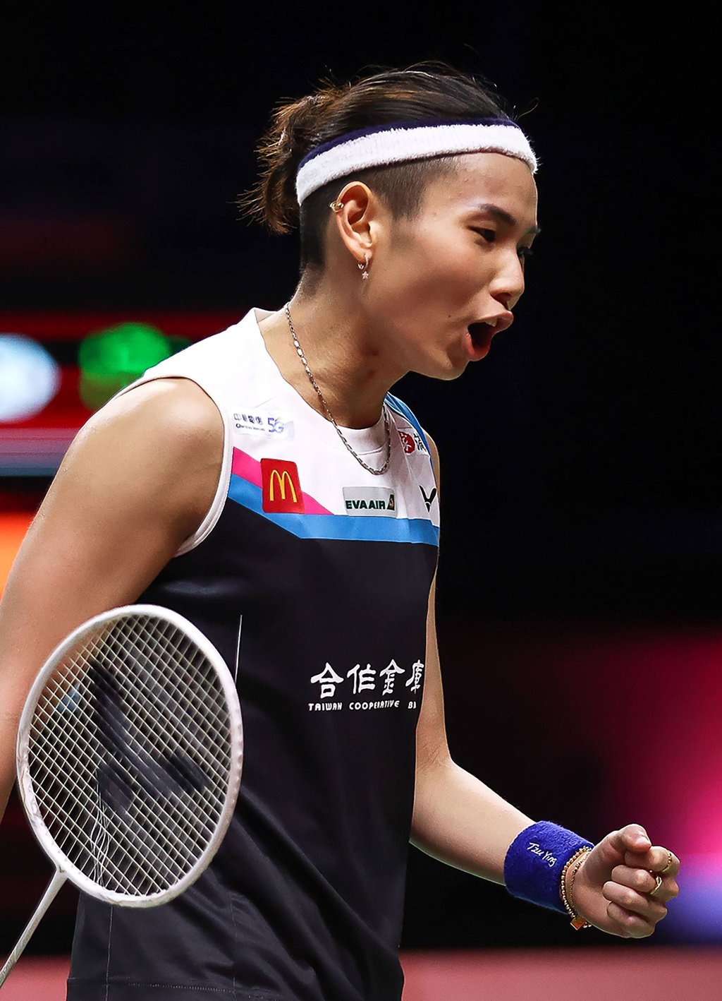 Taiwan’s Tai Tzu-ying reacting after a point against Spain’s Carolina Marin during their women’s singles final match at the World Tour Finals badminton tournament in Bangkok. Photo: AFP