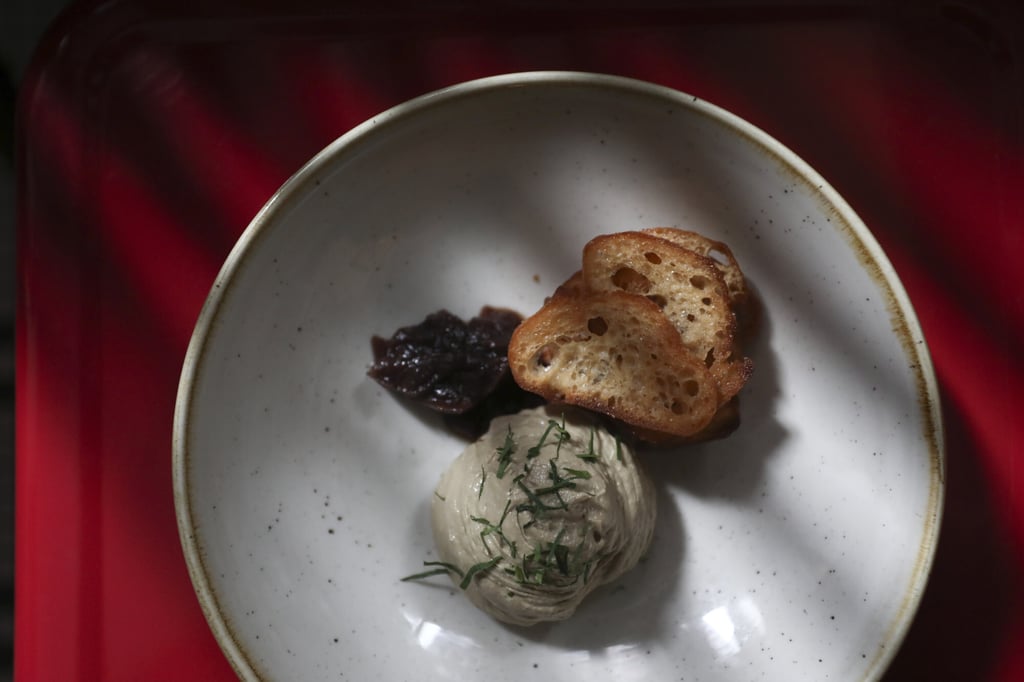 Chicken liver parfait and red onion from Jean May. Photo: Jonathan Wong Chicken liver parfait and red onion from Jean May. Photo: Jonathan Wong