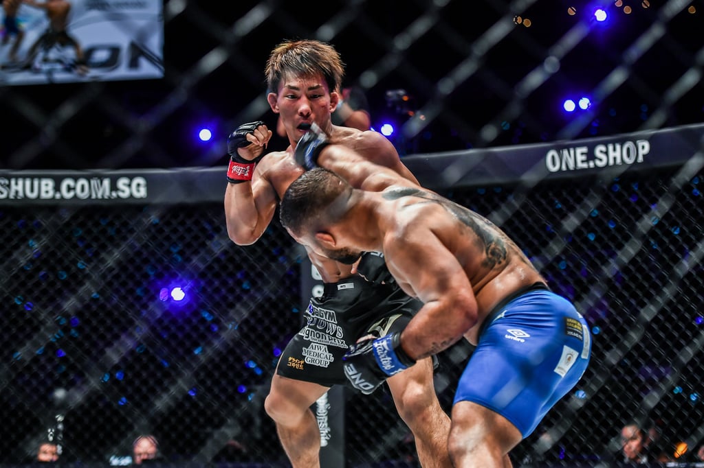 Gustavo Balart throws a long right hand at Yosuke Saruta at ONE 156. Gustavo Balart throws a long right hand at Yosuke Saruta at ONE 156.