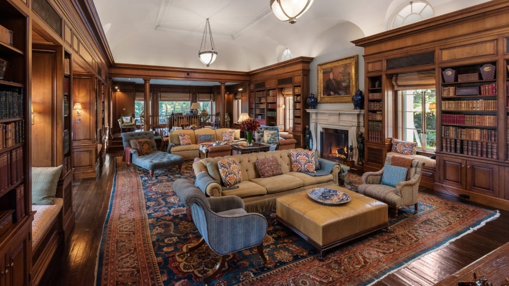 The large panelled library brings visions of after dinner brandy in front of the fire. Photo: Compass