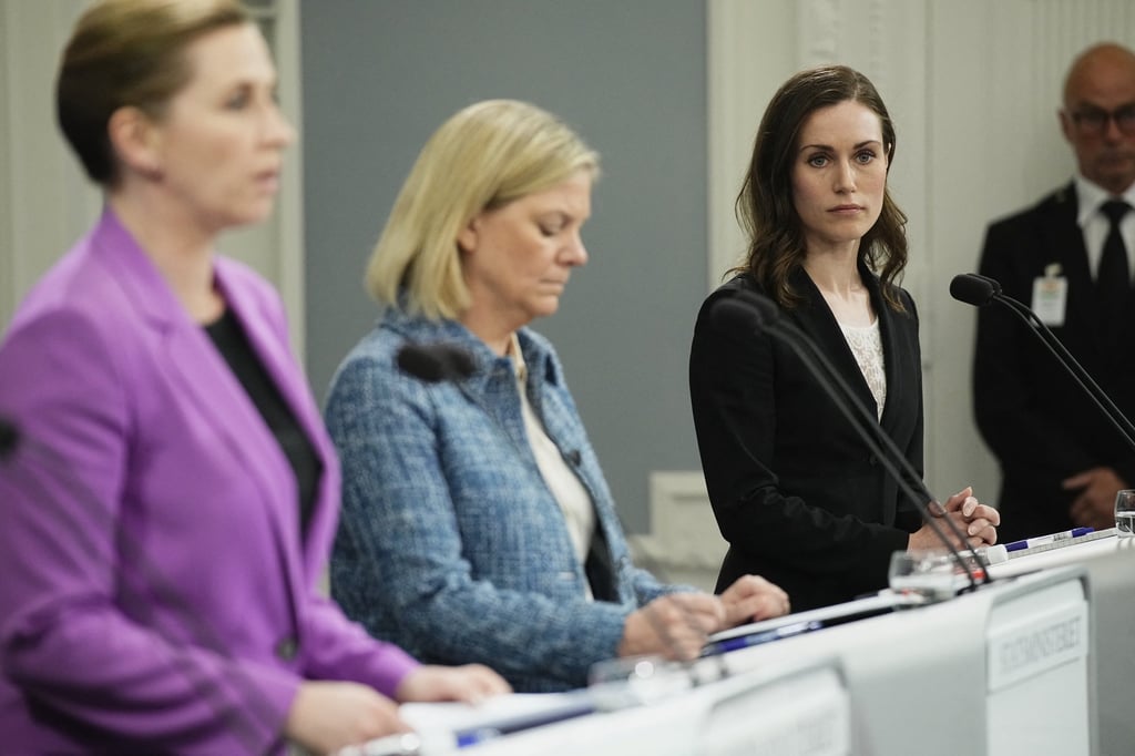 (From right) Finland’s Prime Minister Sanna Marin attends a joint news conference with Sweden’s Prime Minister Magdalena Andersson and Denmark’s Prime Minister Mette Frederiksen in Copenhagen, Denmark on Wednesday. Photo: Ritzau Scanpix via Reuters