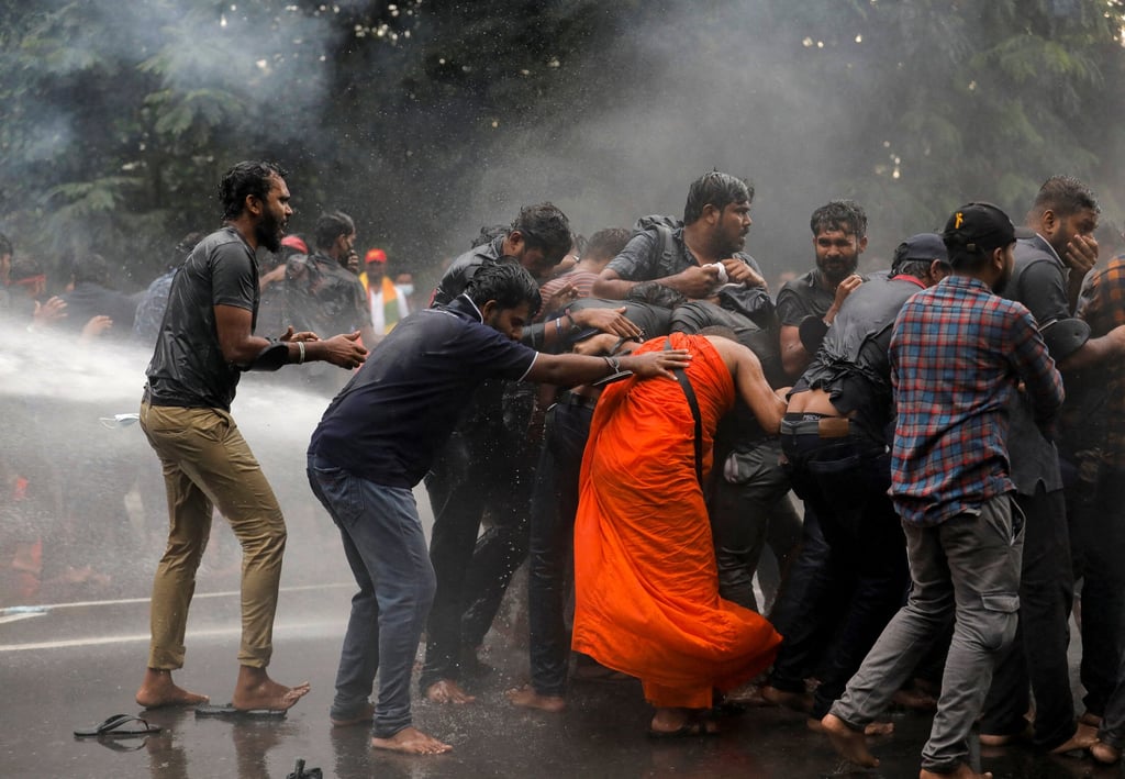 Police use water cannons on demonstrators during a protest against Sri Lankan President Gotabaya Rajapaksa in Colombo. File photo: Reuters