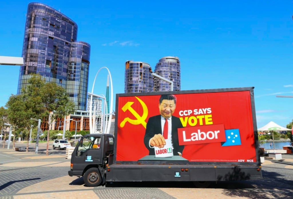 Adverts showing China’s President Xi Jinping and the caption “CCP says Vote Labor” were recently driven across Australia. Photo: Facebook Adverts showing China’s President Xi Jinping and the caption “CCP says Vote Labor” were recently driven across Australia. Photo: Facebook