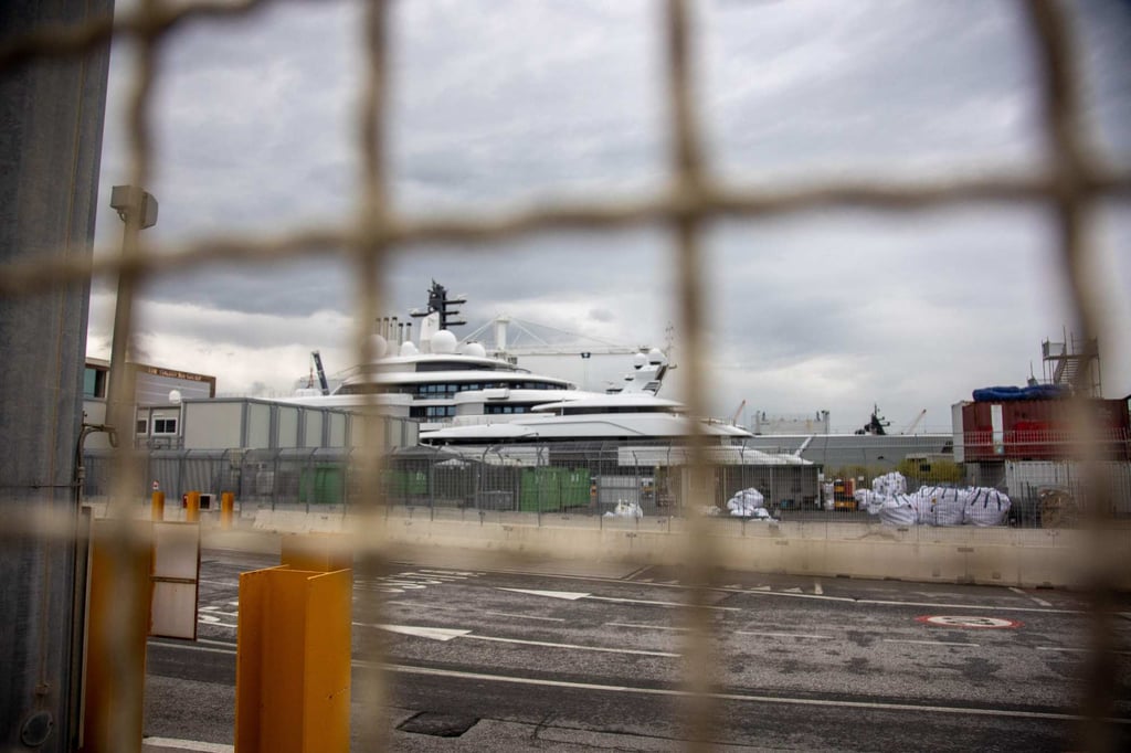 The Scheherazade is docked at the Tuscan port of Marina di Carrara in Italy on Friday. Photo: AFP