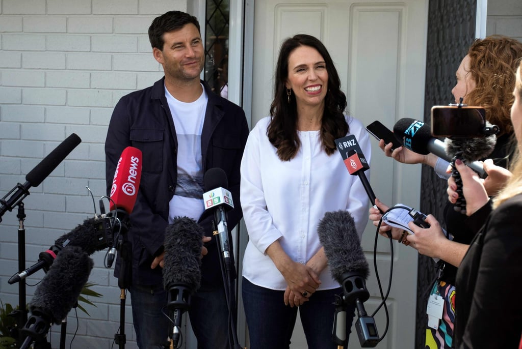 New Zealand Prime Minister Jacinda Ardern (R) and her partner Clarke Gayford announce to the press that they are expecting their first child, in Auckland inn January 2018. Photo: AFP
