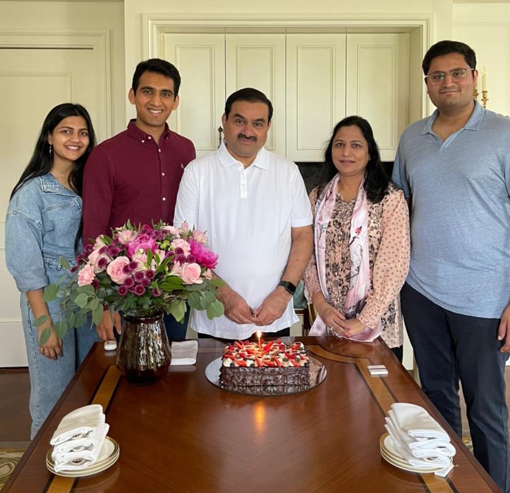 Gautam Adani celebrating his birthday with his family. Photo: @gautam_adani/Twitter Gautam Adani celebrating his birthday with his family. Photo: @gautam_adani/Twitter