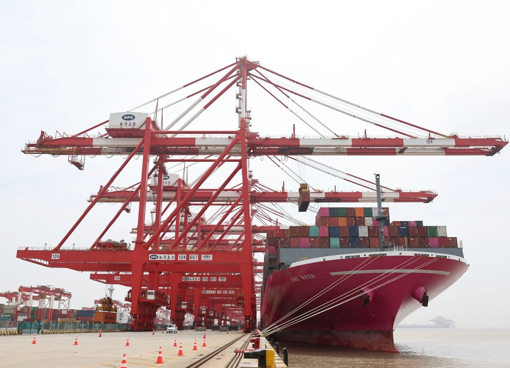 A Japanese container ship is seen docked at Shanghai’s Yangshan Port last month. The new law adds pressure on Japan to do more to protect supply chains. Photo: Xinhua