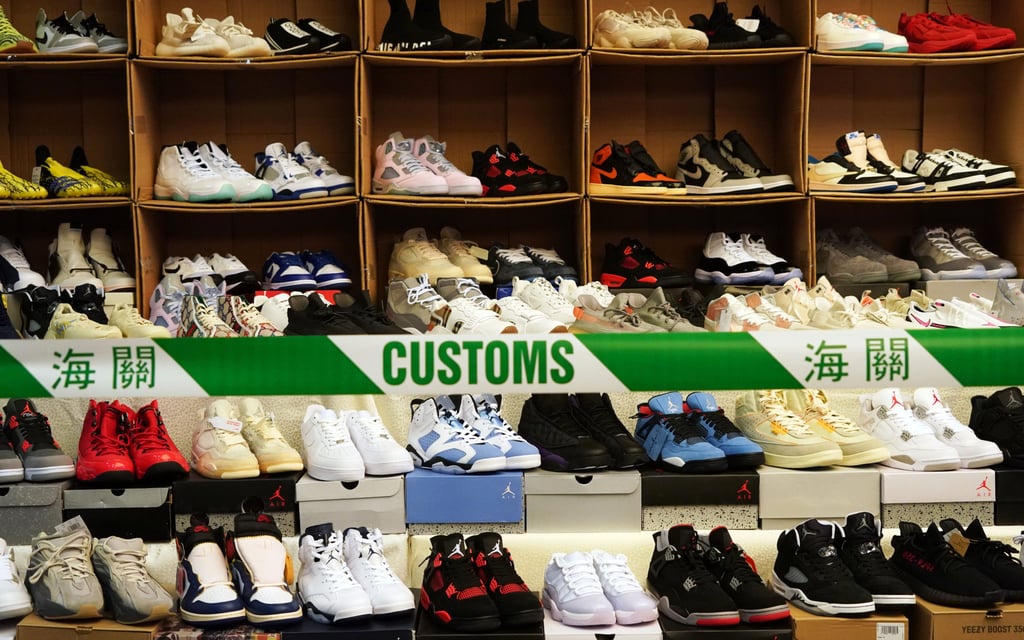 Fake brand-name shorts shoes were also confiscated in the two-week operation. Photo: Felix Wong Fake brand-name shorts shoes were also confiscated in the two-week operation. Photo: Felix Wong