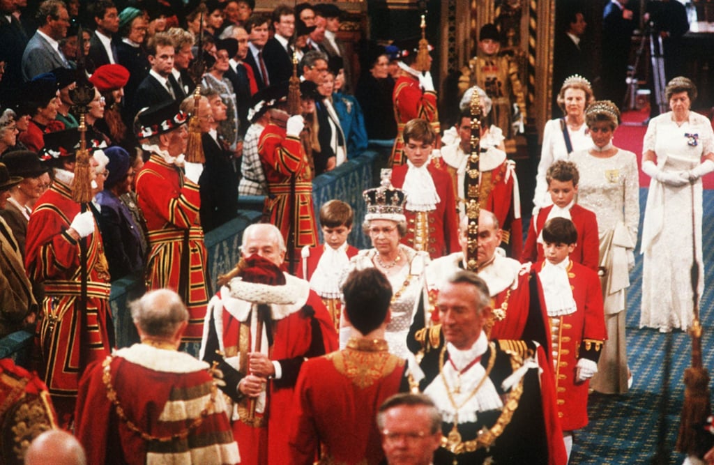 Queen Elizabeth attending the state opening of parliament with prince and princess of Wales in 1991. Photo: UPPA