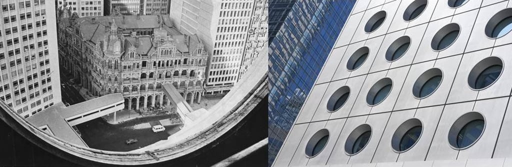 A view of Central (left) from one of the iconic round windows of Connaught Centre, where Manulife had its office in the early 1970s. Photos: SCMP, Shutterstock