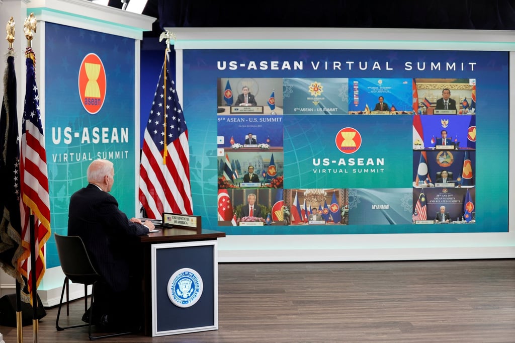 US President Joe Biden participates in the Asean summit last October from an auditorium in the White House. Photo: Reuters