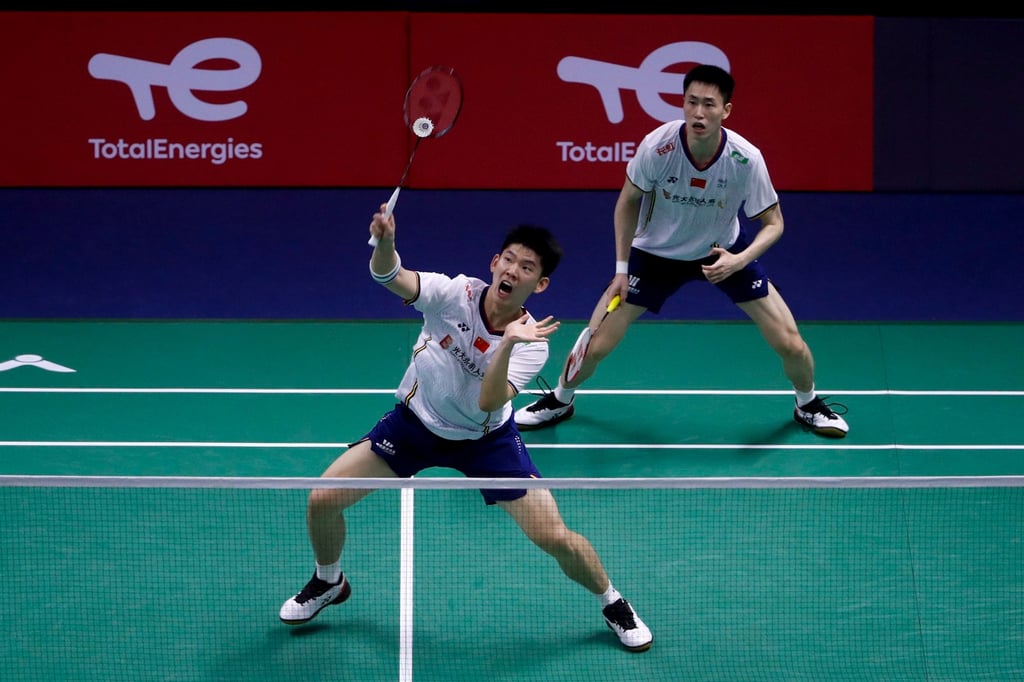 China in action during their men’s doubles match against Denmark at the BWF Thomas and Uber Cup Finals 2022 in Thailand. Photo: EPA-EFE China in action during their men’s doubles match against Denmark at the BWF Thomas and Uber Cup Finals 2022 in Thailand. Photo: EPA-EFE